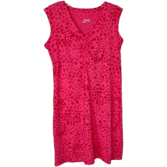 Columbia Short Sleeved Ruched Bust A-Line Dress - Pink/Red - M - Picture 1 of 12